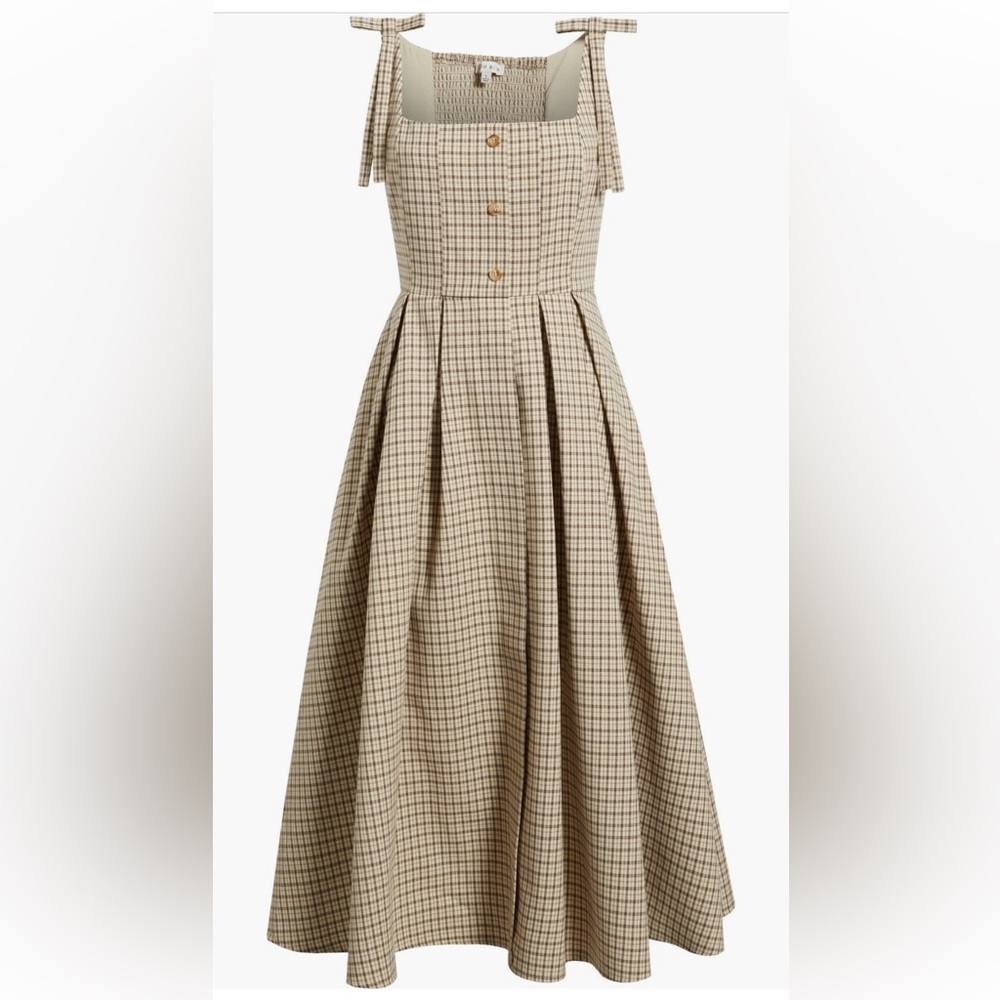 Moon River Plaid Midi Dress with Bow Straps NWOT